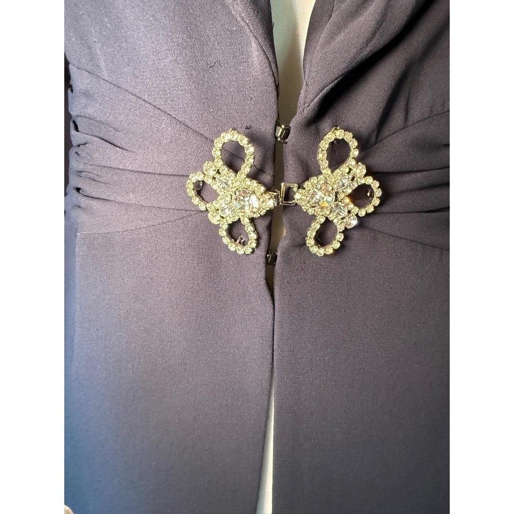 Dark Navy Escada Draped Blazer Rhinestone Clasp Evening Formal, Size 40 - Picture 6 of 8